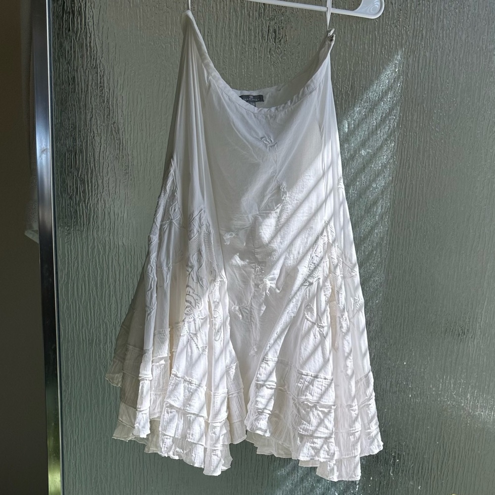 VINTAGE 90S DREAMY WHITE COTTON KNEE LENGTH SKIRT A-Line Tiered~38, US Medium - Picture 3 of 11